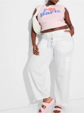 wild fable Relaxed White Drawstring Cargo Joggers NWT 3X